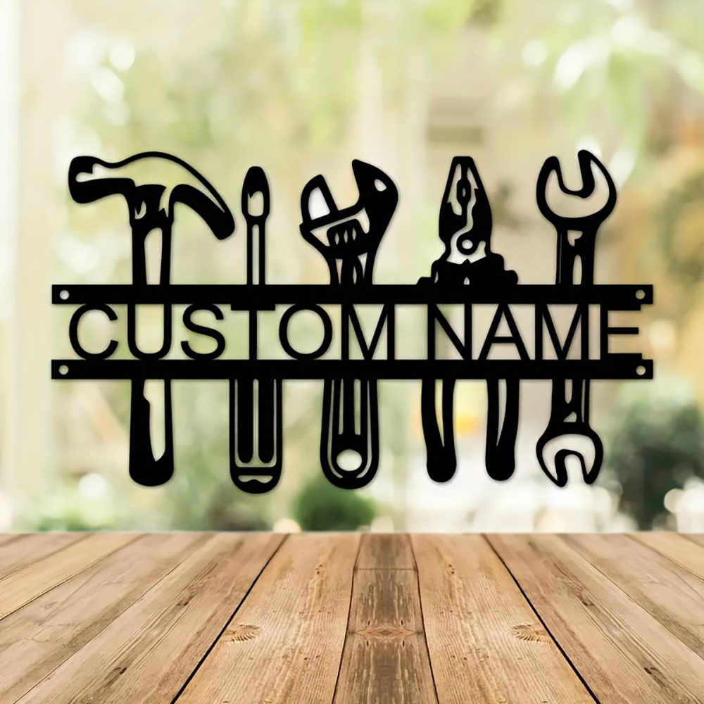 Workshop Tools And Names - Customized Name Industrial Style Iron Wall