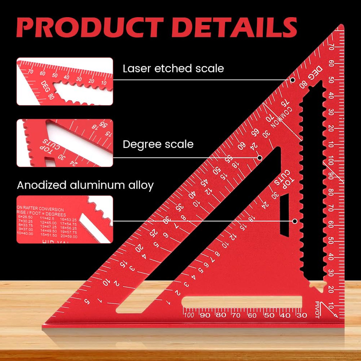 Workshop Measuring Tools - Aluminum Alloy Speed Square High Precision