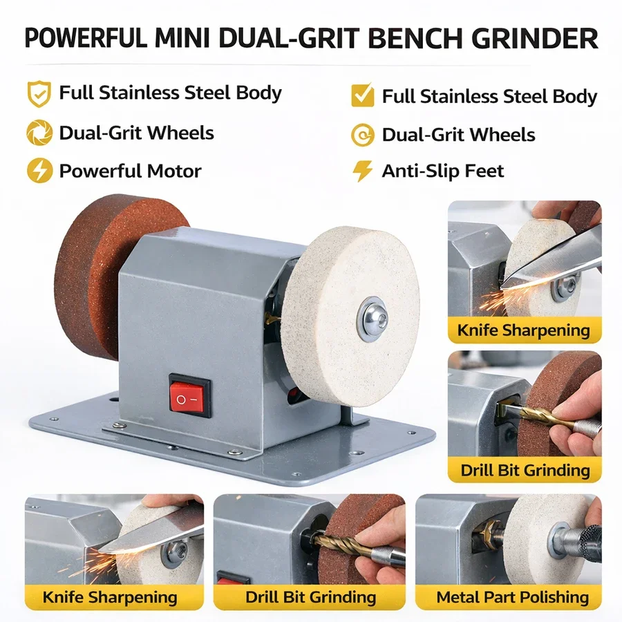 Workshop Tools And Equipment - Mini Electric Bench Grinder Sharpener, Stainless