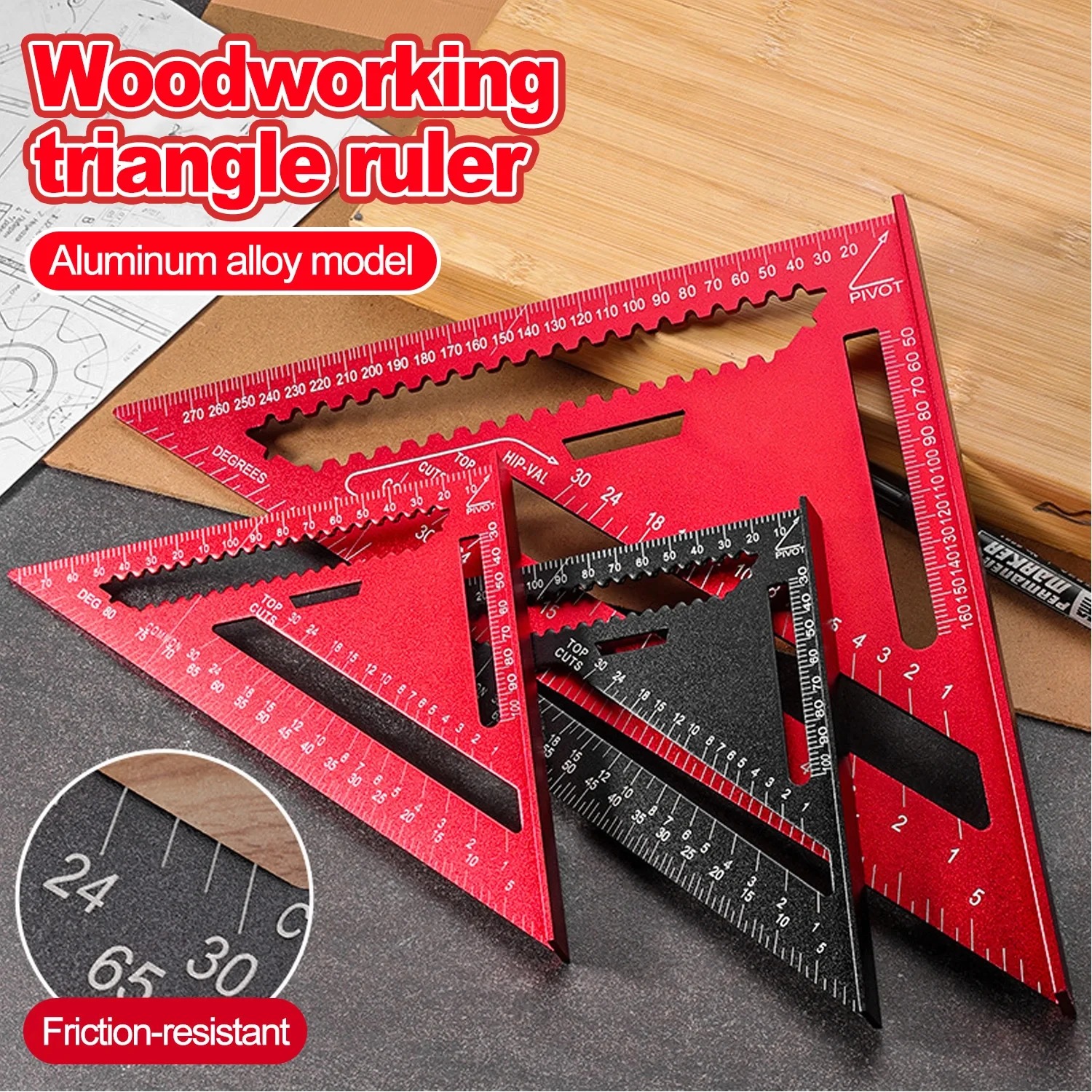 Workshop Measuring Tools - 12inch Aluminum Alloy Woodworking Triangle Ruler
