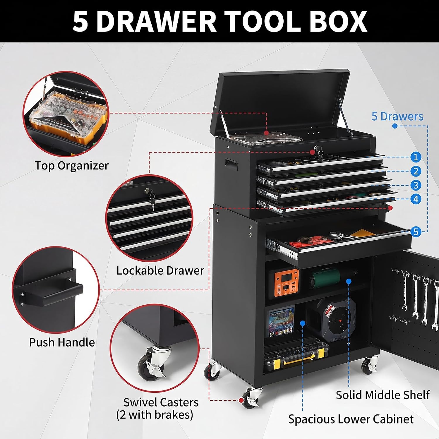 5 Drawer Rolling Tool Cabinet  - Workshop Tools Trolley ulasan dan harga