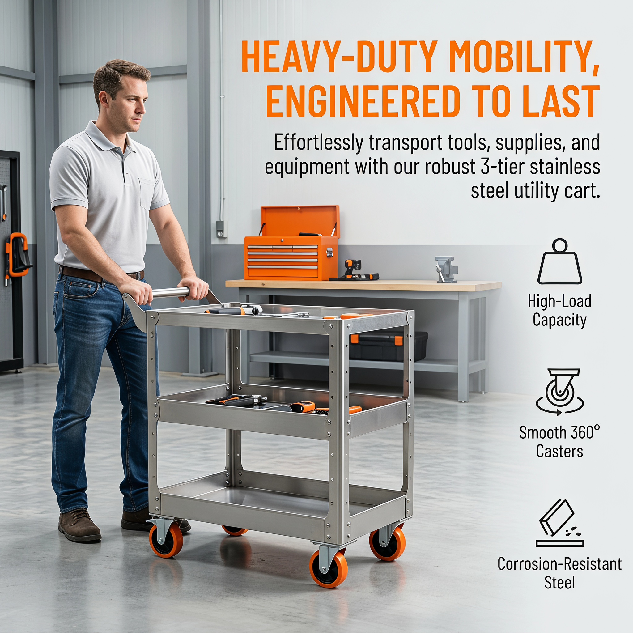 3-Tier Steel Utility Cart - 33 - Workshop Tools Trolley ulasan dan harga