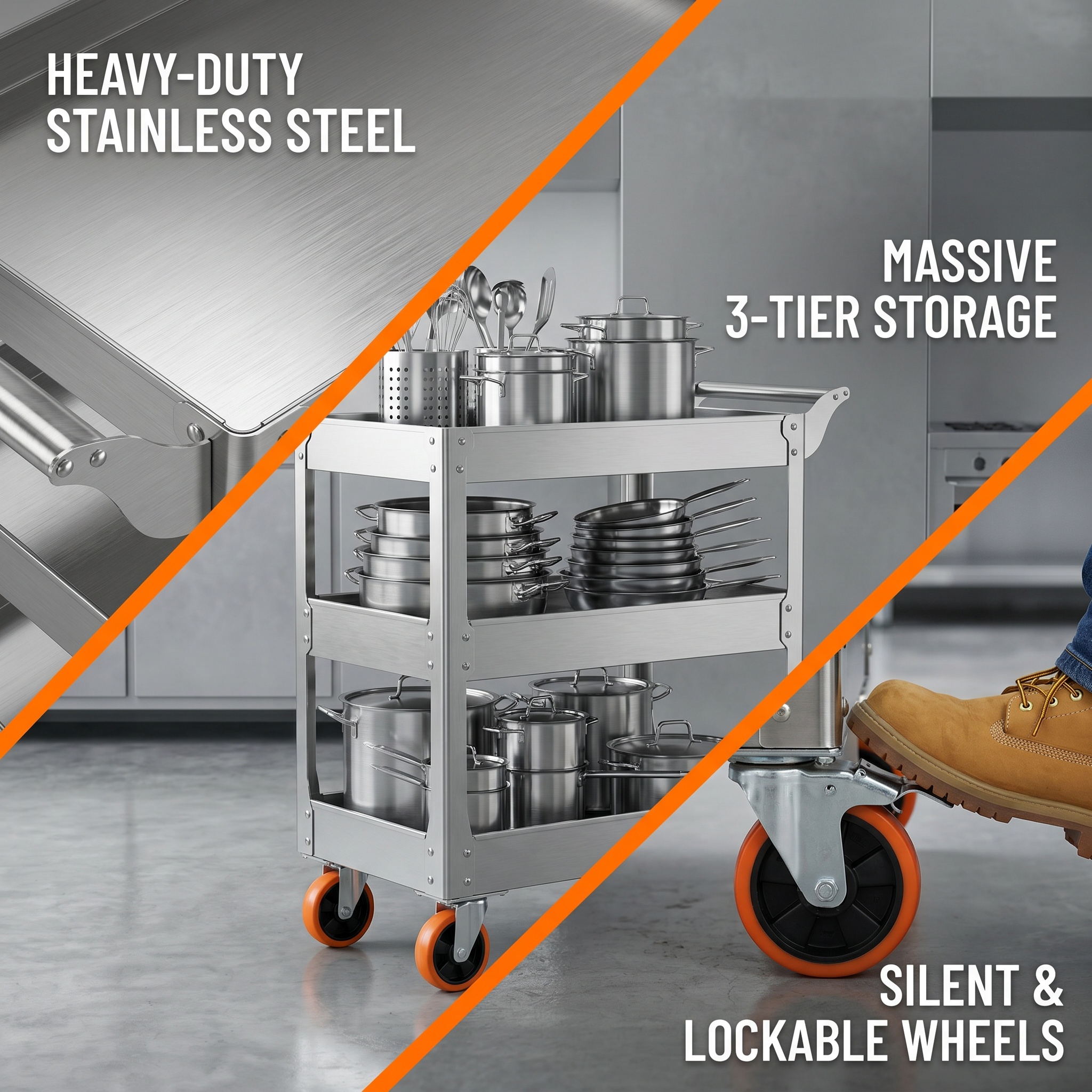 3-Tier Steel Utility Cart - 33 - Workshop Tools Trolley ulasan dan harga