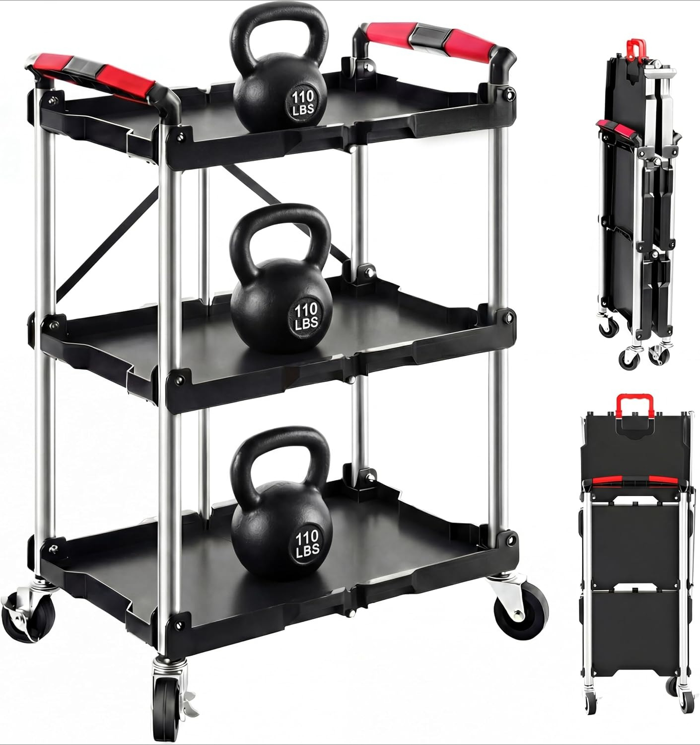 3-Shelf Foldable Rolling Utili - Workshop Tools Trolley ulasan dan harga