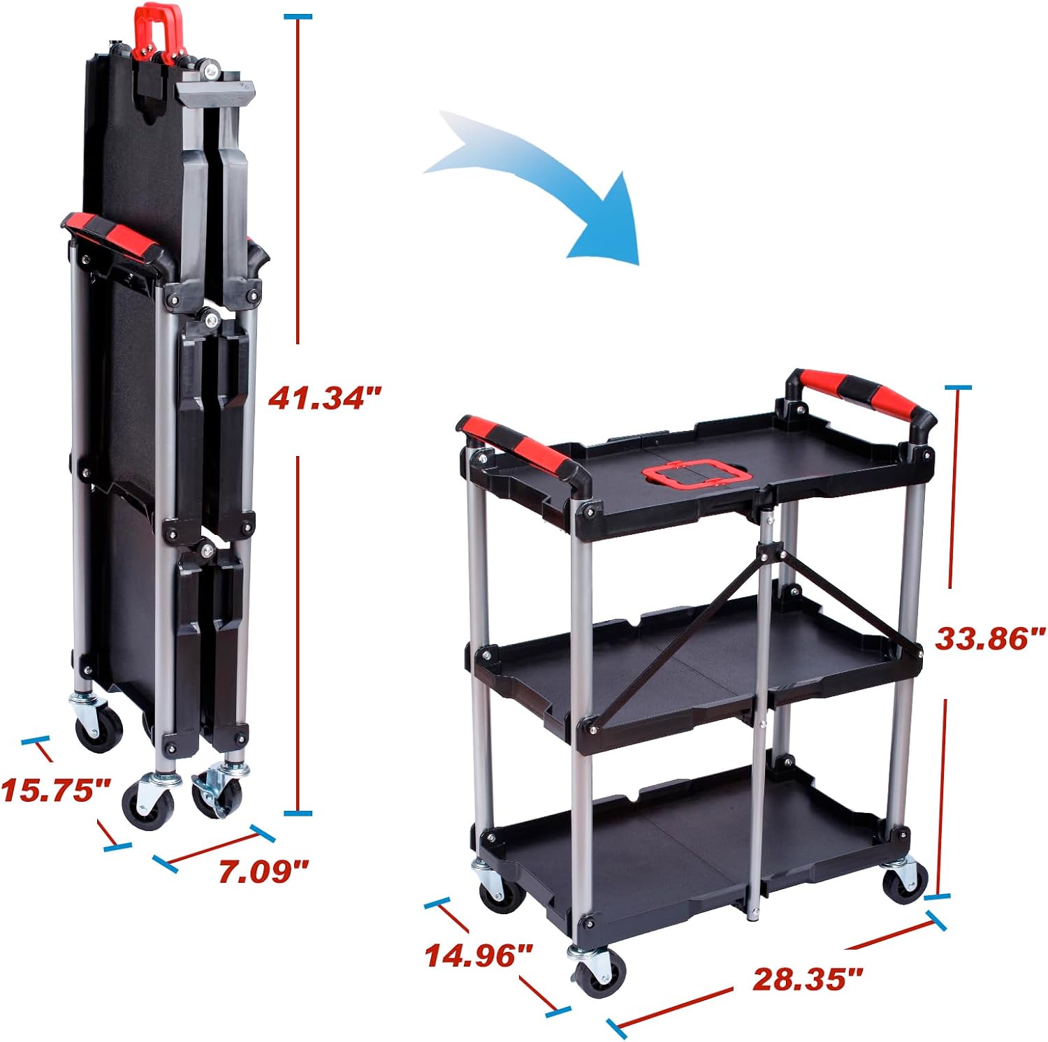 3-Shelf Foldable Rolling Utili - Workshop Tools Trolley ulasan dan harga