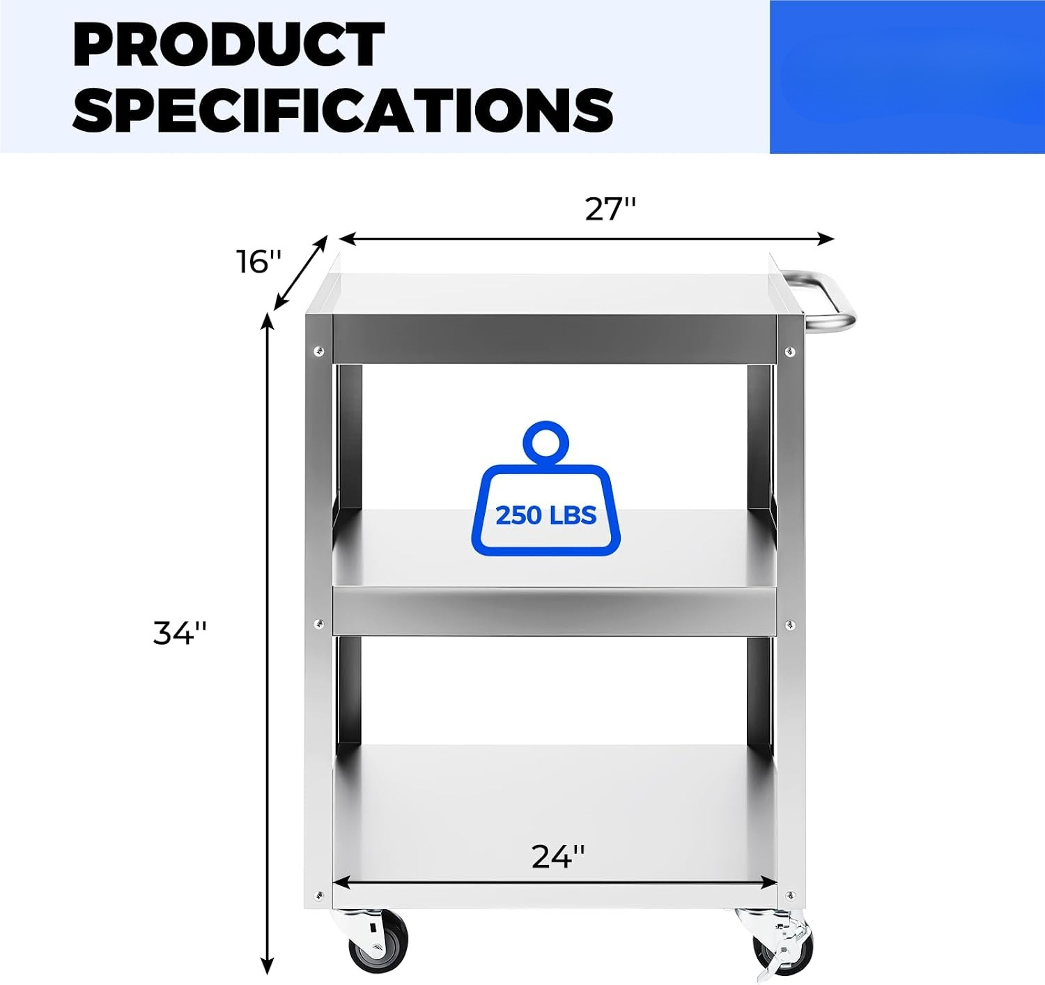 3-Tier Stainless Steel Rolling - Workshop Tools Trolley ulasan dan harga