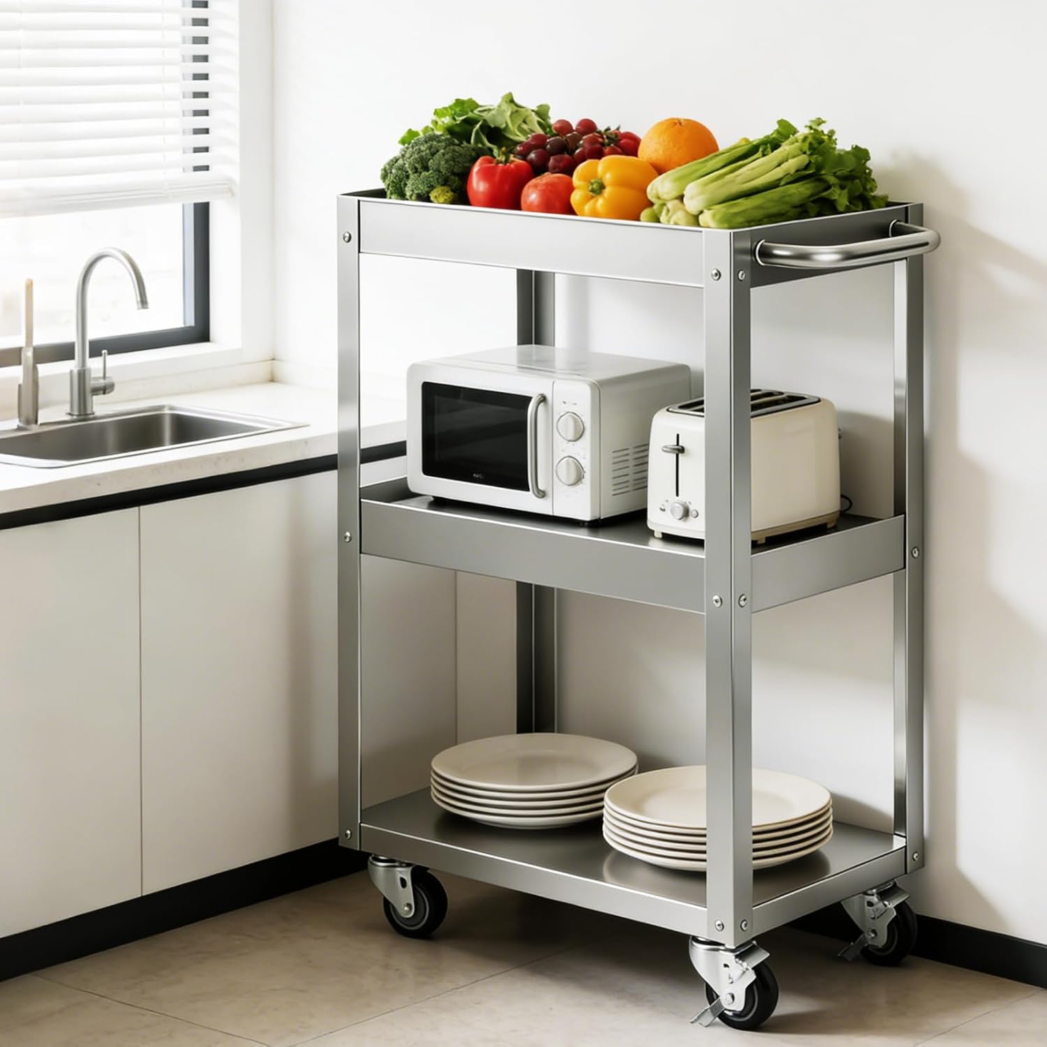 3-Tier Stainless Steel Rolling - Workshop Tools Trolley ulasan dan harga